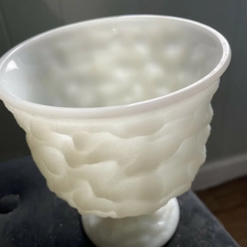 E.O. BRODY Textured Milk Glass Pedestal Vase Planter M3000 Cleveland Crinkle